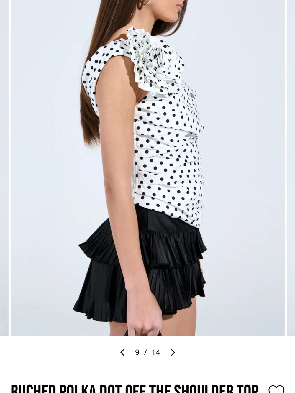 Polka Dot One-Shoulder Floral Accent top- White/Black